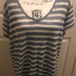 Women’s size 1x navy blue and white striped lightweight sweater by Ana